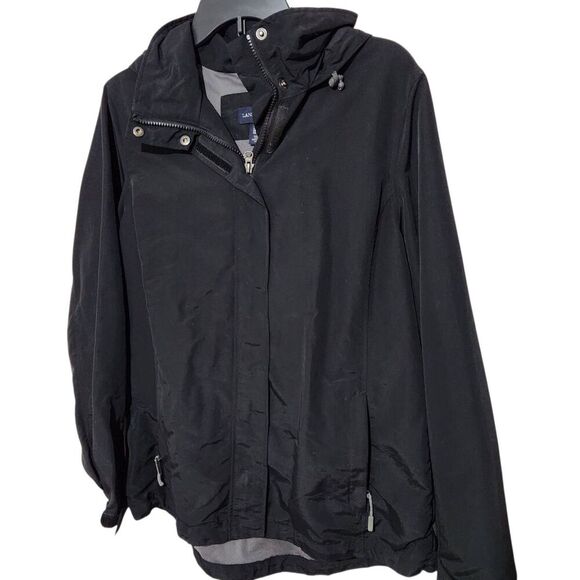 Lands Ends Windbreaker Jacket For Women Size Medium Black Hooded Elastic Waist - Picture 9 of 16